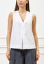 Camicia smanicata con scollo a v - BIANCO