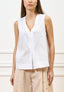 Camicia smanicata con scollo a v - BIANCO