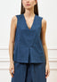 Camicia smanicata con scollo a v - BLU