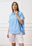 Camicia scollo barca con risvolto - CELESTE