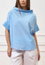Camicia scollo barca con risvolto - CELESTE