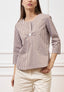 Camicia a righe con maniche trequarti - MARRONE
