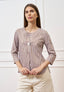 Camicia a righe con maniche trequarti - MARRONE