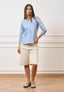 Camicia a righe con maniche trequarti - CELESTE
