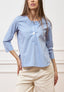 Camicia a righe con maniche trequarti - CELESTE