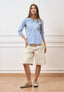 Camicia a righe con maniche trequarti - CELESTE
