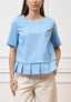 Camicia girocollo con pieghe sul fondo - CELESTE