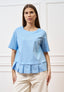 Camicia girocollo con pieghe sul fondo - CELESTE