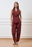 Camicia smanicata con pince in vita - MARRONE