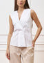 Camicia smanicata con pince in vita - BIANCO