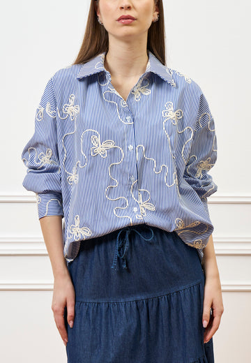Camicia a righe con fiori applicati - BIANCO/BLU