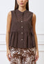 Camicia smanicata con balza al fondo  - MARRONE