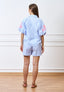 Camicia a righe con maniche ricamate  - AZZURRO