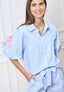 Camicia a righe con maniche ricamate  - AZZURRO
