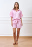 Camicia a righe con maniche ricamate  - ROSA