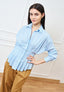Camicia a righe con pince in vita - CELESTE