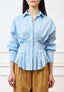 Camicia a righe con pince in vita - CELESTE