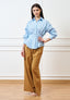 Camicia a righe con pince in vita - CELESTE