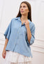 Camicia over effetto denim maniche corte  - CELESTE