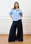 Camicia con scollo a V e spacchetti - CELESTE