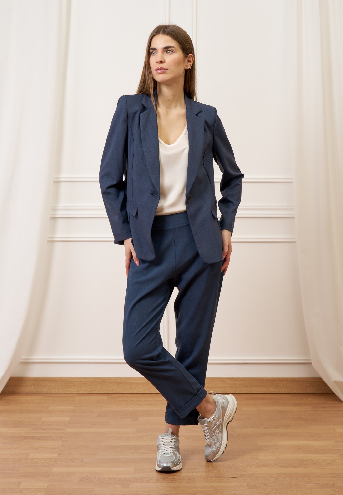 Giacca monopetto con spalline - BLU