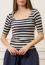 T-shirt a righe in costine stretch - BLU