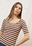 T-shirt a righe in costine stretch - MARRONE