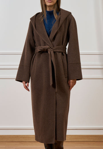 Cappotto lungo con cintura in lana