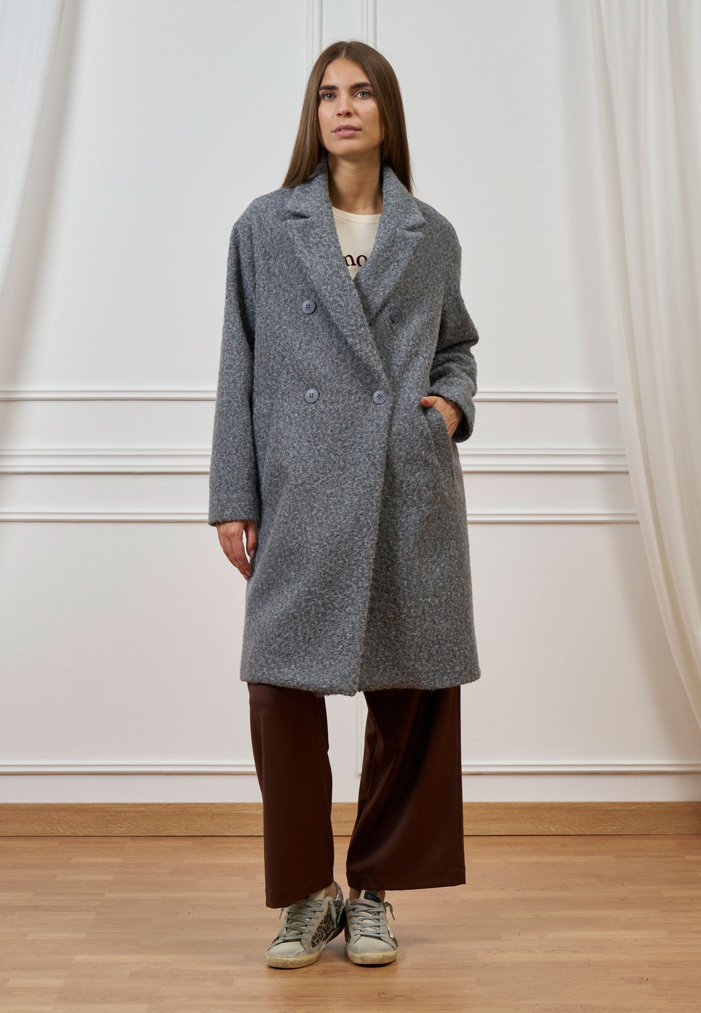 Cappotto midi doppiopetto bouclè