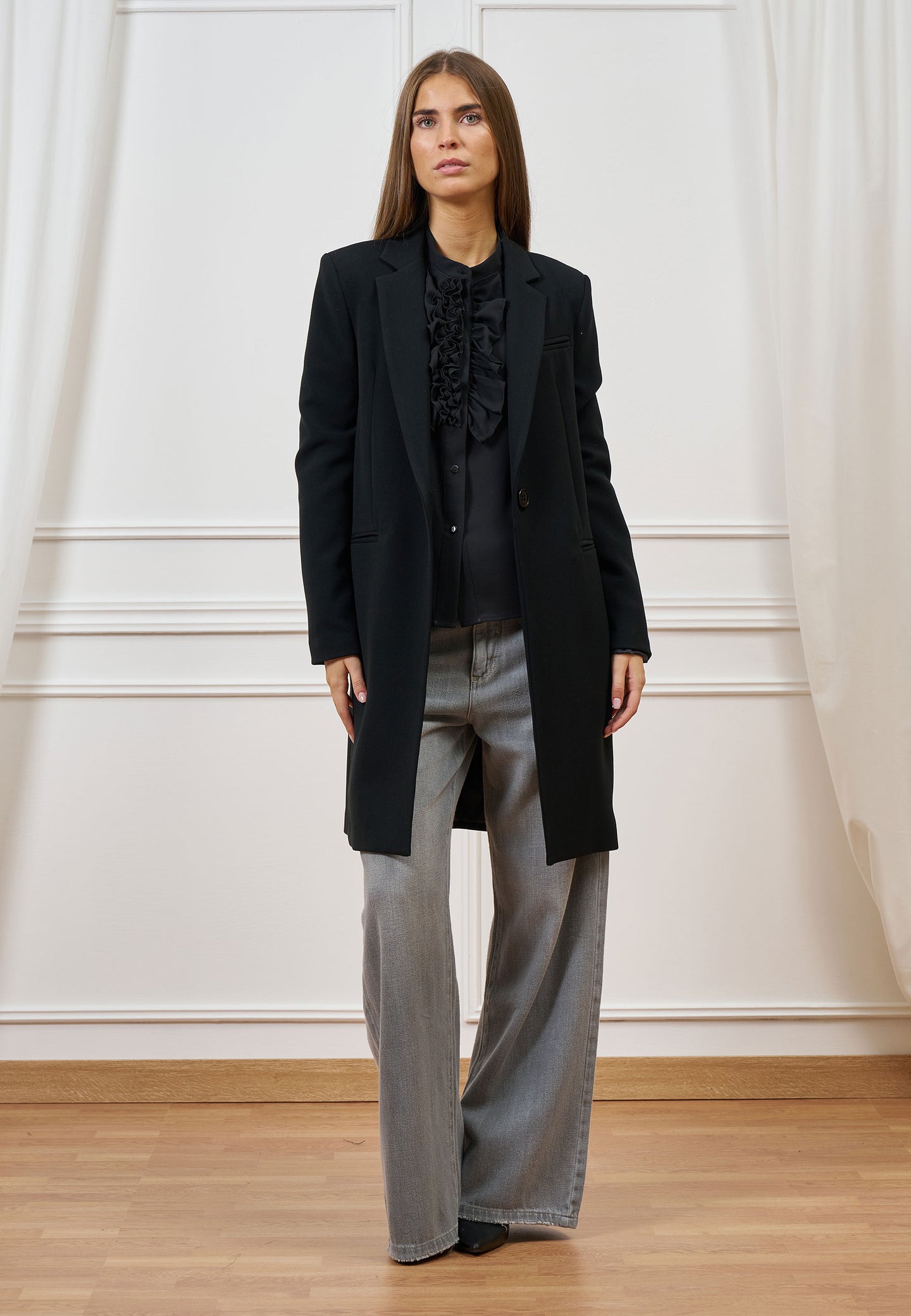 Cappotto monopetto in tessuto crêpe