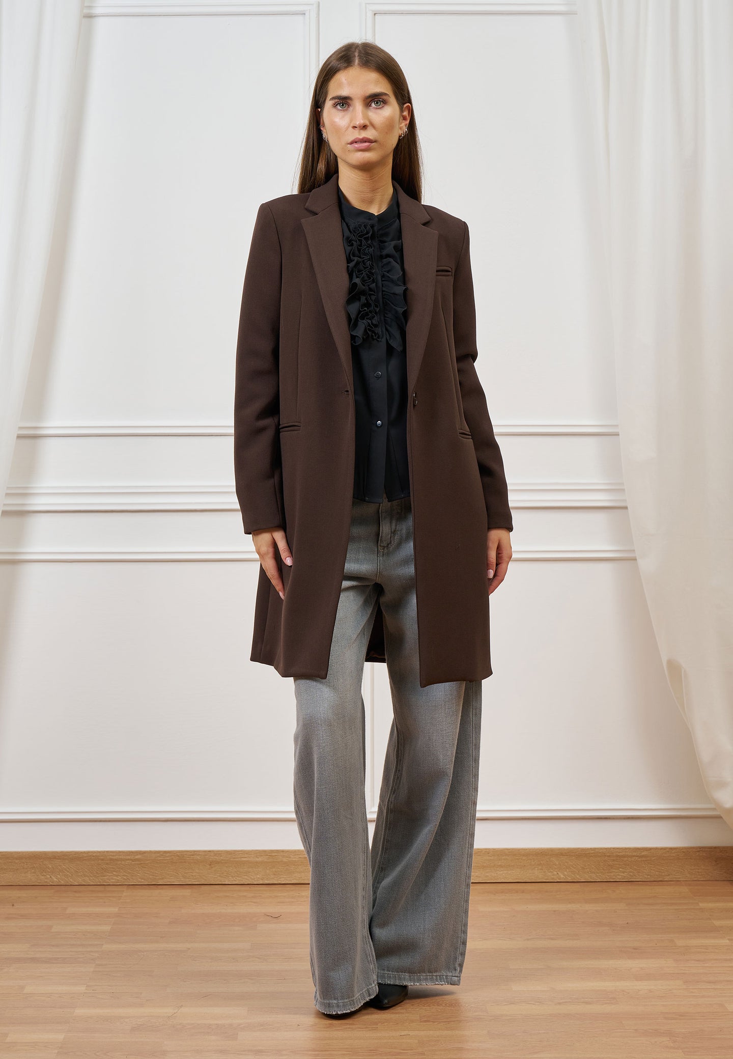 Cappotto monopetto in tessuto crêpe