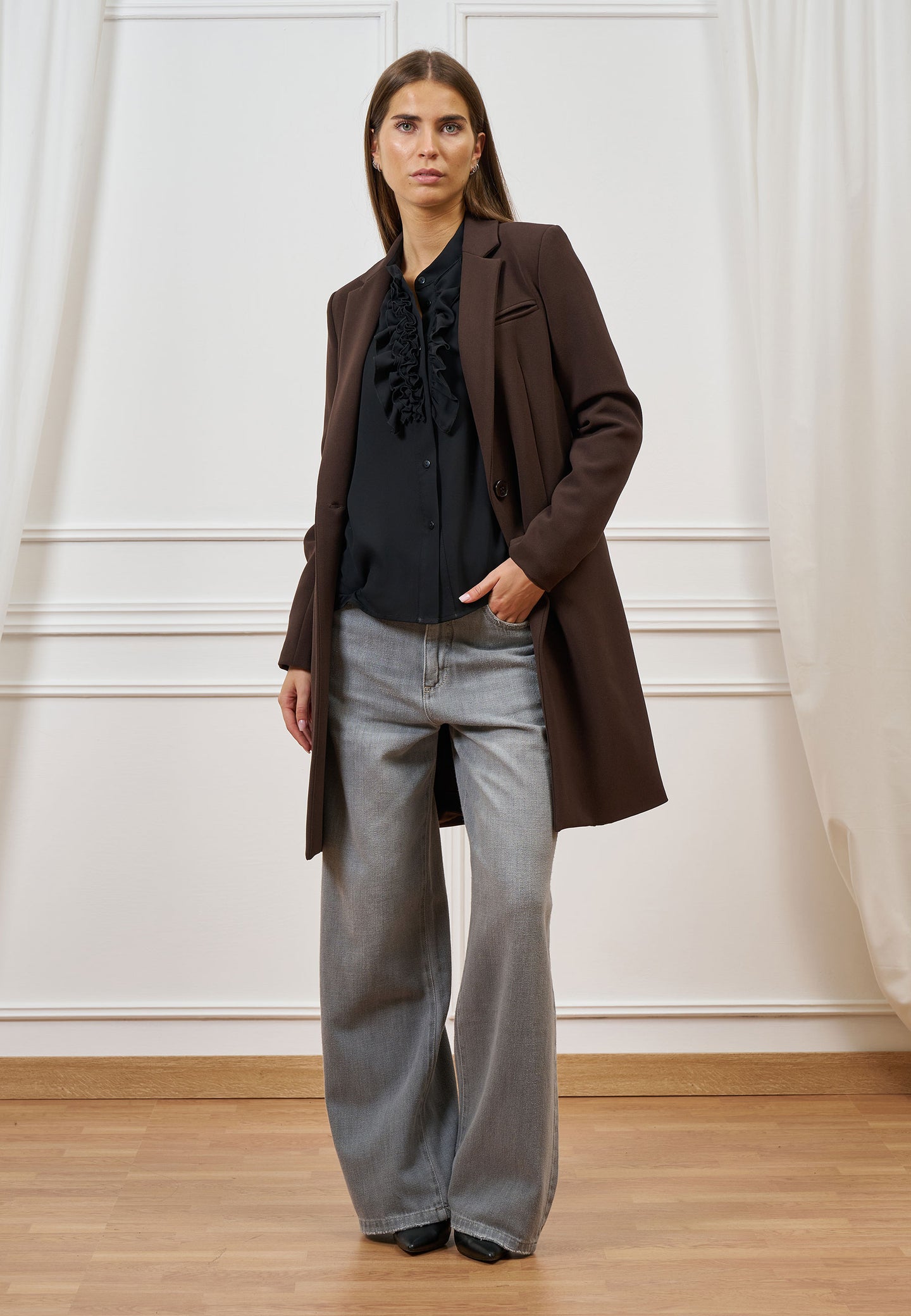 Cappotto monopetto in tessuto crêpe