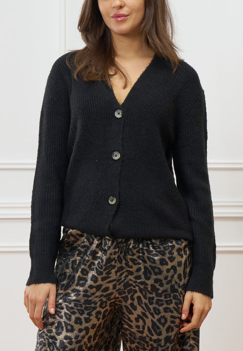 Cardigan a costine con scollo a v