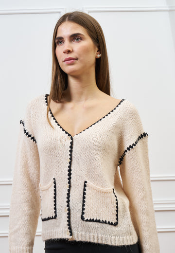 Cardigan con profili a contrasto