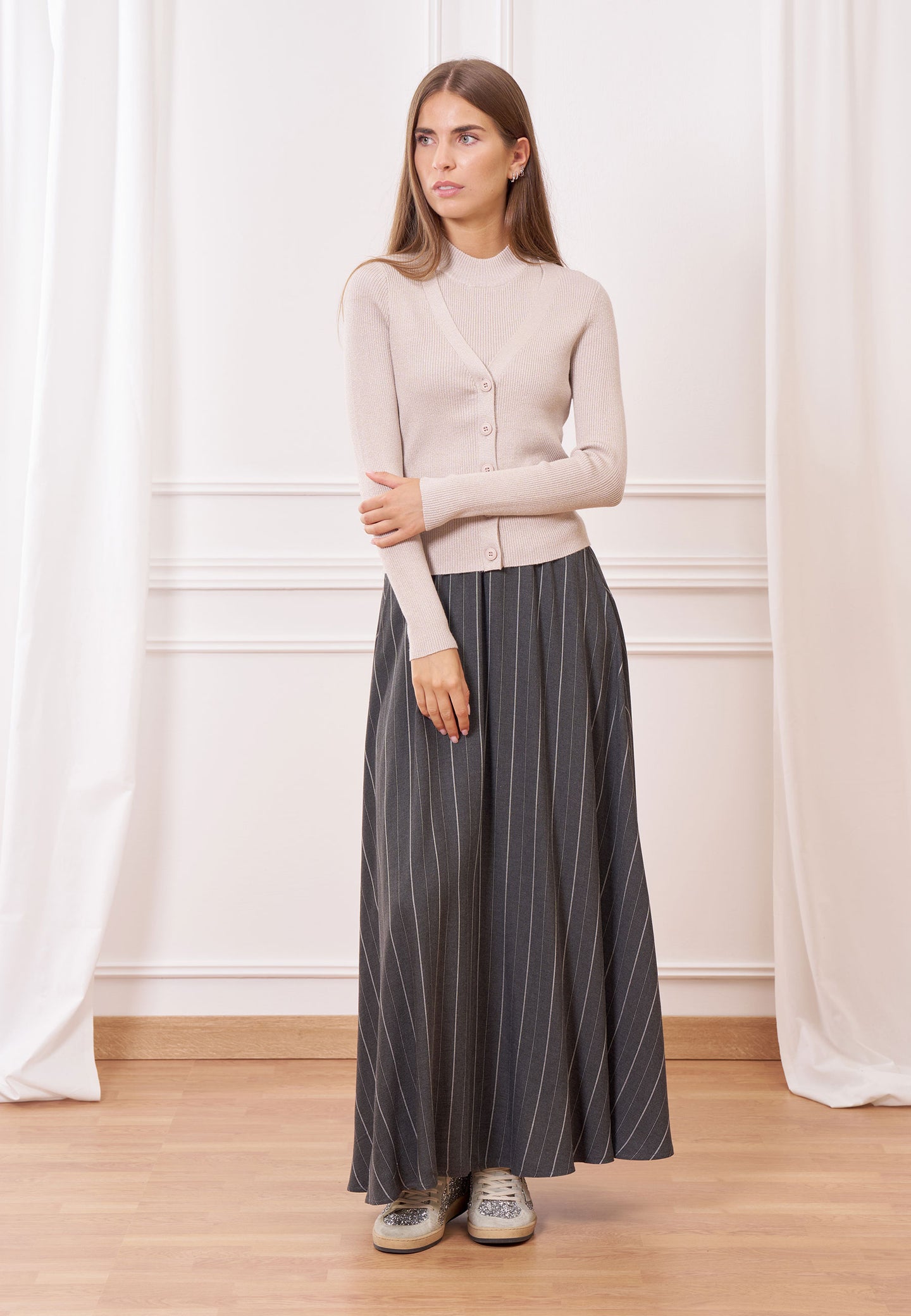 Cardigan costine lurex