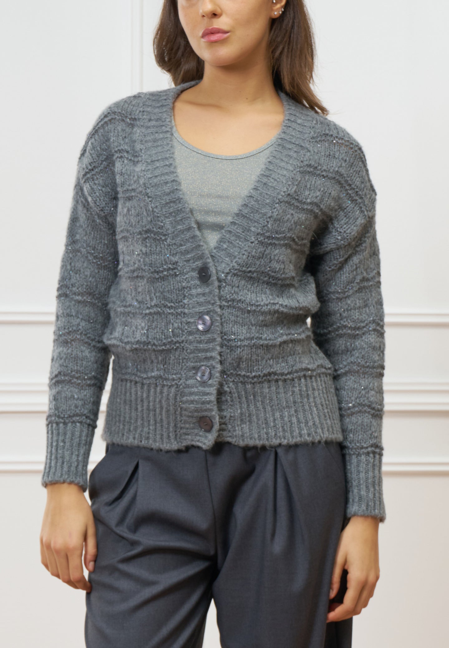 Cardigan lavorato con paillettes