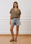 Camicia casacca ricami tono su tono - BEIGE
