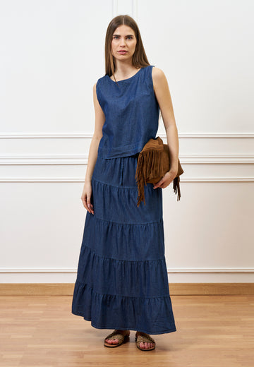 Gonna lunga a balze in chambray - BLU