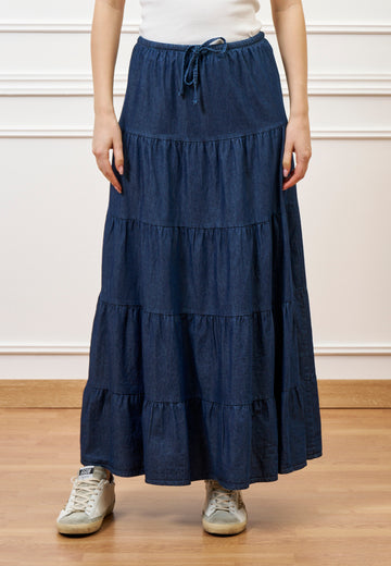 Gonna lunga a balze in chambray - BLU