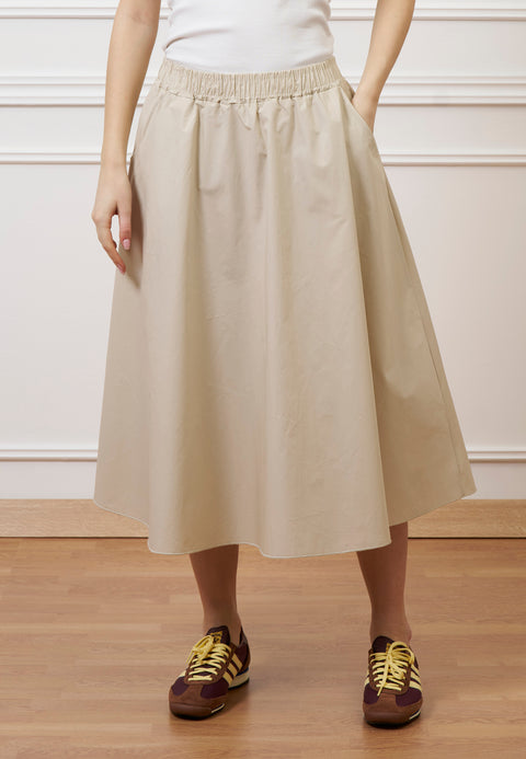 Gonna midi con elastico in vita - BEIGE