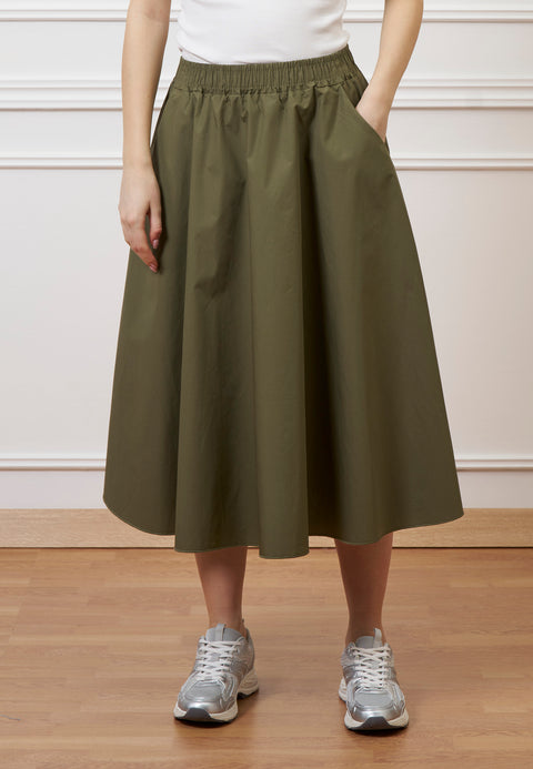 Gonna midi con elastico in vita - MILITARE