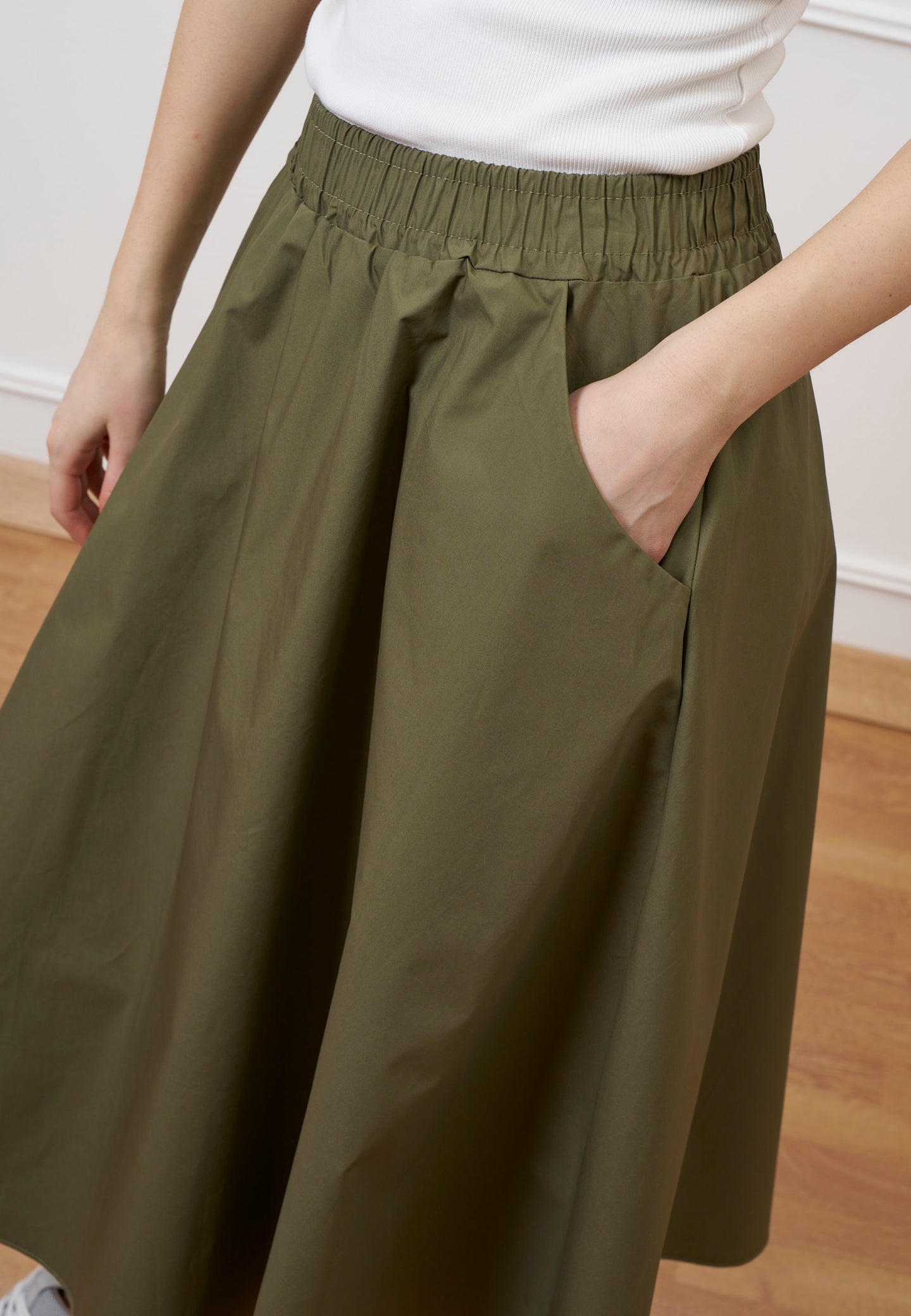 Gonna midi con elastico in vita - MILITARE