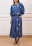 Gonna midi in chambray ricamato - BLU