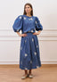 Gonna midi in chambray ricamato - BLU