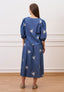 Gonna midi in chambray ricamato - BLU