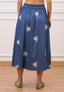 Gonna midi in chambray ricamato - BLU