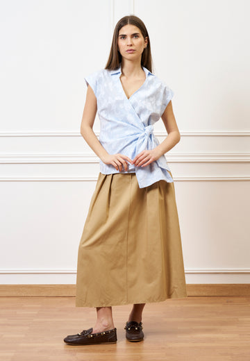 Gonna midi con pinces in vita - BEIGE