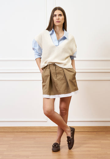 Gonna corta con fondo a contrasto - BEIGE