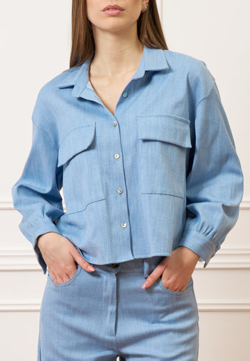 Camicia crop effetto denim