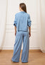 Camicia crop effetto denim - CELESTE